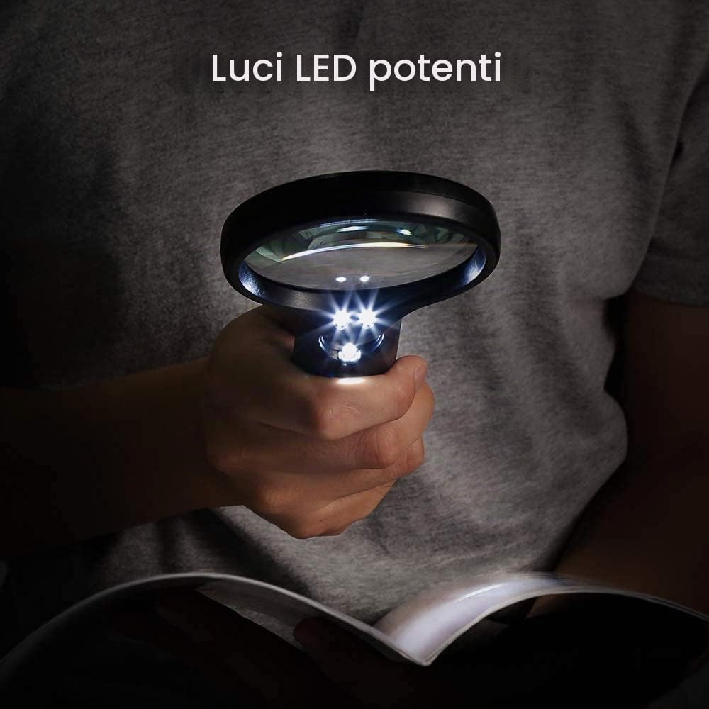 Lente d'ingrandimento luce 3X 45X con 3 LED da lettura