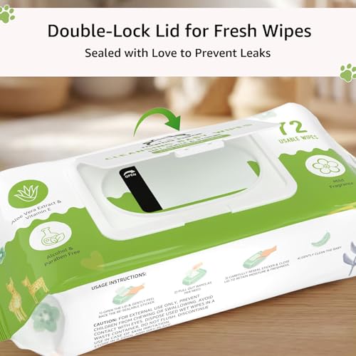 Image of Amazon Brand - Mama Bear Cleansing Baby Wipes With Lid | 360 Wipes | 72 Wipes x 5 Packs | Dermatologically Tested | With Aloe Vera & Vitamin E | Alcohol-free | Paraben-free | Water-Based Formulation