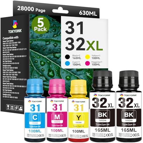 Image of TOKYOINK 31 32XL Ink Bottle Set Compatible for Smart Tank 5101 7602 6001 | Compatible for HP 31 and 32xl Ink Compatible for HP Smart Tank Ink 5101 6001 651 5102 7002 5000 7001 Printer Ink Refill