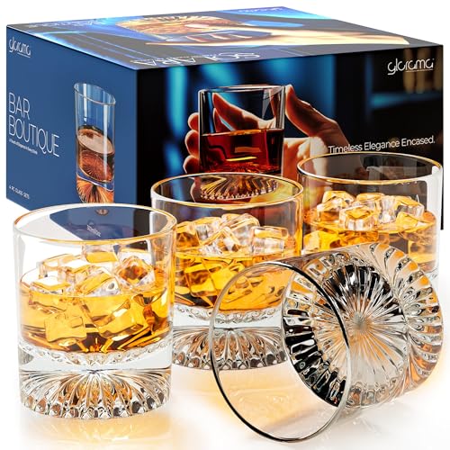 GLORAMA Premium Old Fashioned Whiskey Glasses with Heavy Bottom – Vintage Bar Drinkware for a...