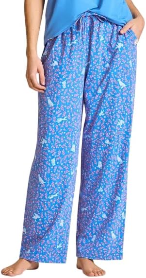 Life is Good. Women's Puppy Floral Pattern Snuggle Up Sleep Pant, Athletic Blue