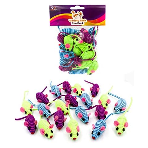 AXEL PETS 20 Hypno Colorful Mice with Rattle Sound, Interactive Catch Play Teaser Mouse Toy for Cats and Kittens. Pack of 20 Mice Cover