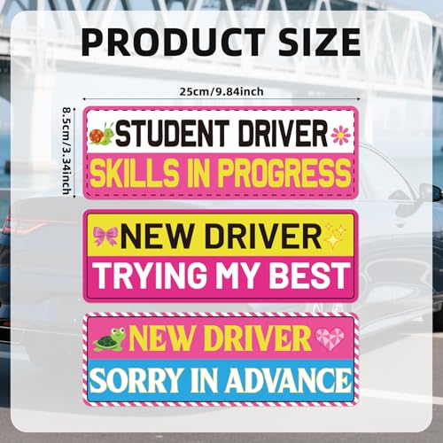 Image of 3pcs New Driver Magnet for Car, Student Driver Sticker Magnetic Sign Reflective Safety Pink Bumper Sticker Removable Funny Beginner Drivers Sign for Vehicles Car Accessories