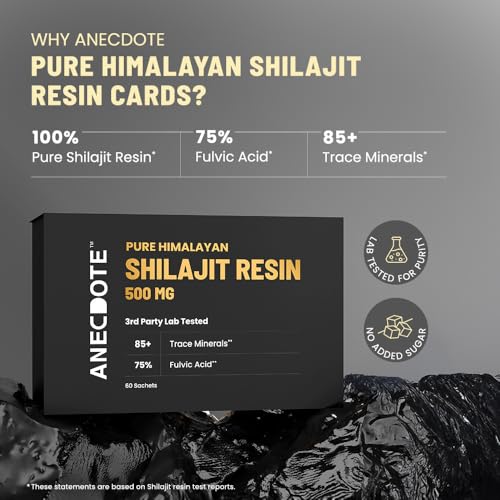 Image of Anecdote Pure Himalayan Shilajit Resin Cards 500mg | Boosts Stamina | Increases Productivity | 75% Fulvic Acid, 85+ Trace Minerals | No Added Sugar | Pack of 60