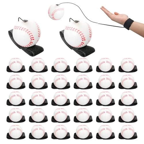 PLUVAVA 4/8/16/32 PCS Wrist Return Ball 2.36 Inch Bounce Back Ball Rebound Baseball On Elastic String for Wrist Exercise Play