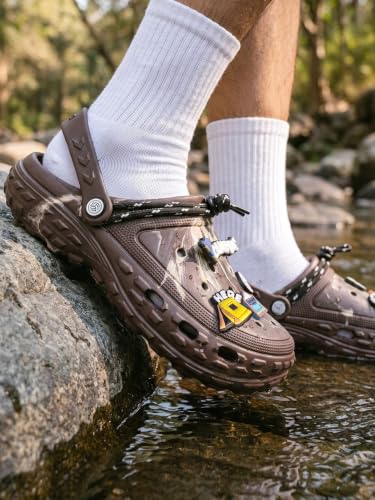 Image of Bacca Bucci x Discovery Camping Hero EVA Slides for Men, Marble Finish Clogs with Charms, Cushioned Lightweight Slip-On Sandals with Heel Strap