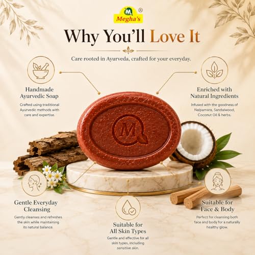 Image of Vennila Nalpamara Kashaya Ayurvedic Handmade Bath Soap with Nalpamara Herbs, Sandalwood, Coconut Oil and Natural Herbal Extracts for Daily Face and Body Cleansing (Pack of 3)