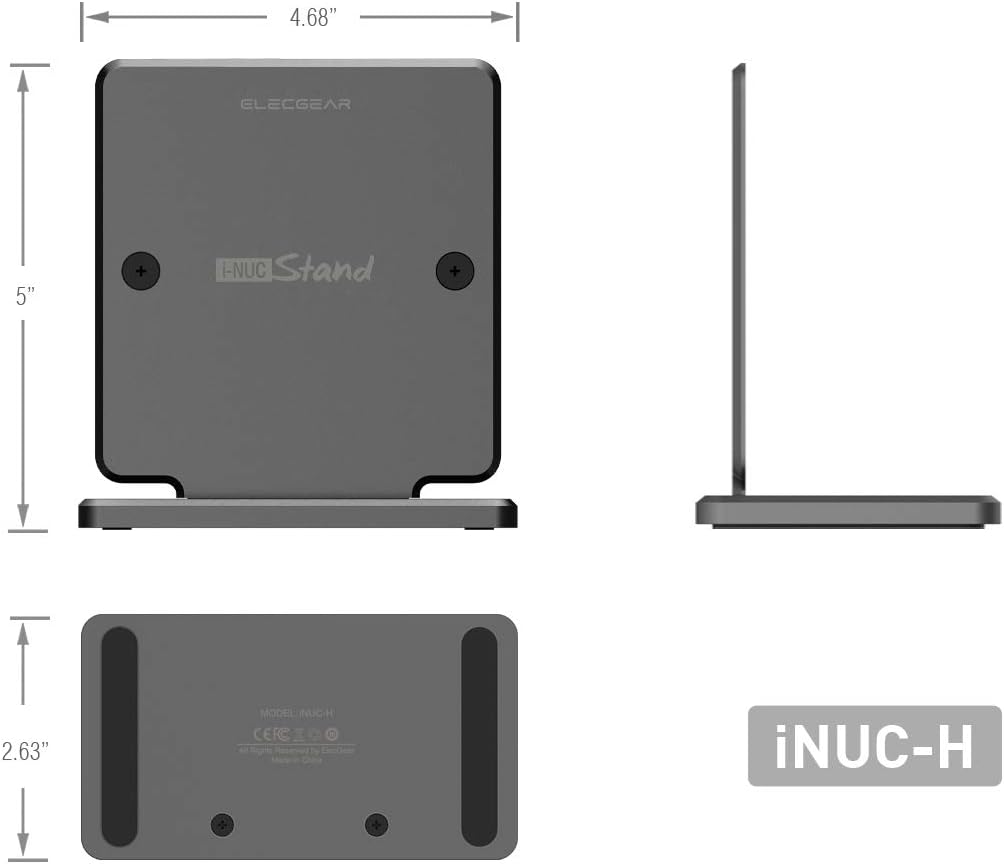 ElecGear iNUC-H Vertical Stand for Intel NUC Mini PC, Aluminum Cooling Holder Case Desktop VESA Mount Space-Saving Organizer for Thick Edition of Intel NUC 11, 10, 8, 7 and 6 Mainstream Kit