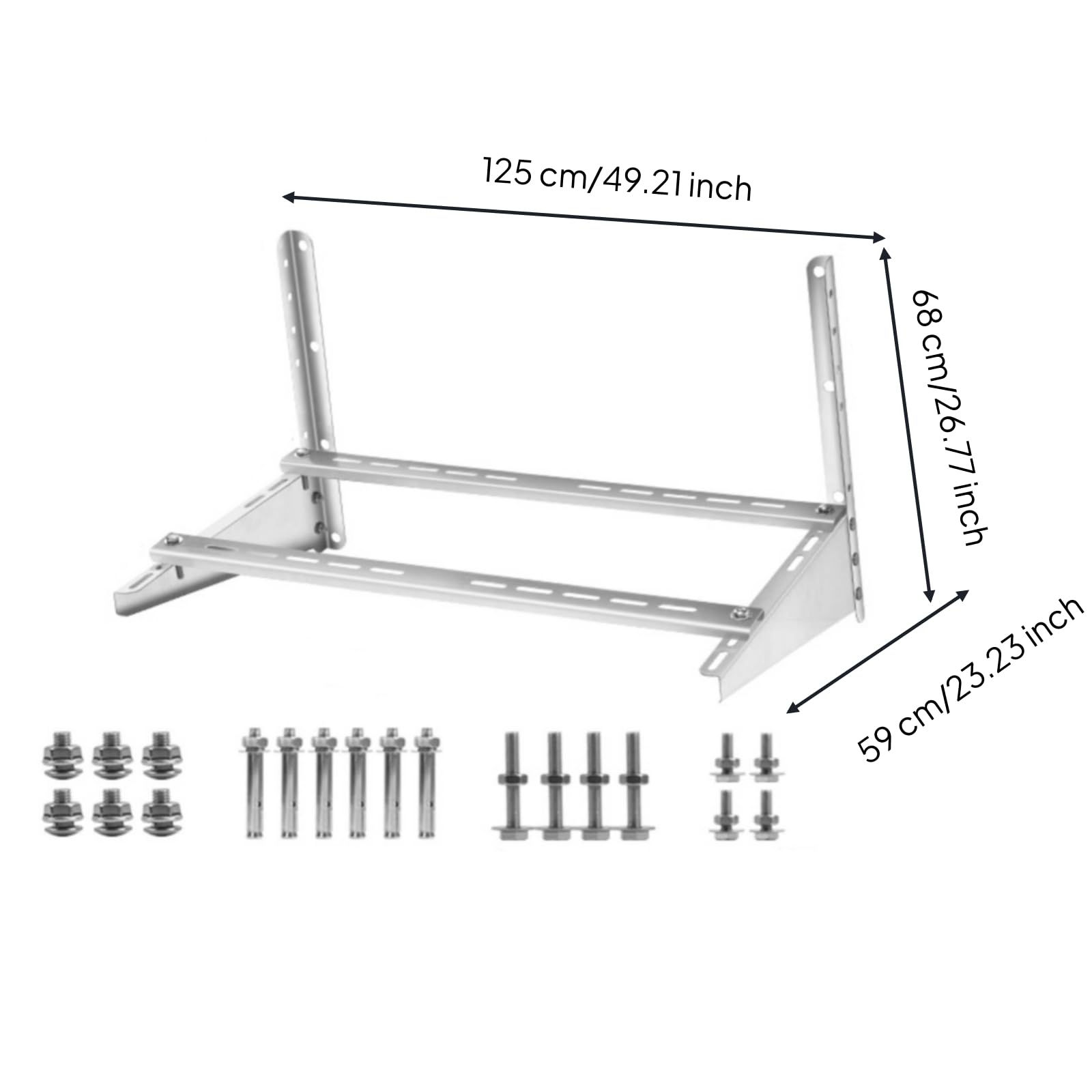 Supporto per Climatizzatore Universale , 5p 68 59 125cm | Telaio Angolare Rinforzato, Staffa per Condizionatore, Completo di Viti di Fissaggio, Balcone, Insttori