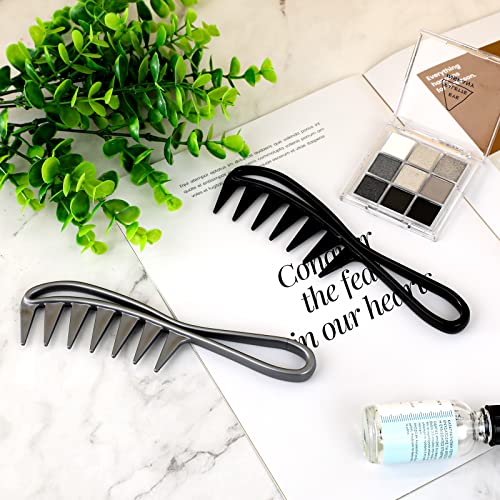 Wide Tooth Comb, 2 Pcs Large Tooth Combs Shark Teeth Hair Combs Curl Comb Durable Plastic Hair Combs Hairstyle Tool For Curly Wet Wavy Hair Wigs (Black, Grey) #TOP1