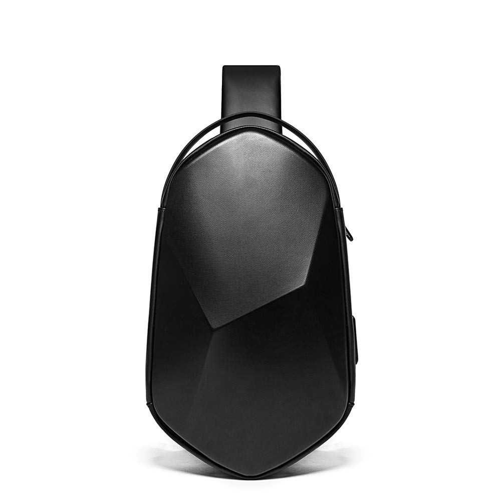 Red Lemon Unisex-adult Bange Series Rhombus Shell Design Waterproof Sling Bag with USB Charging (Black)
