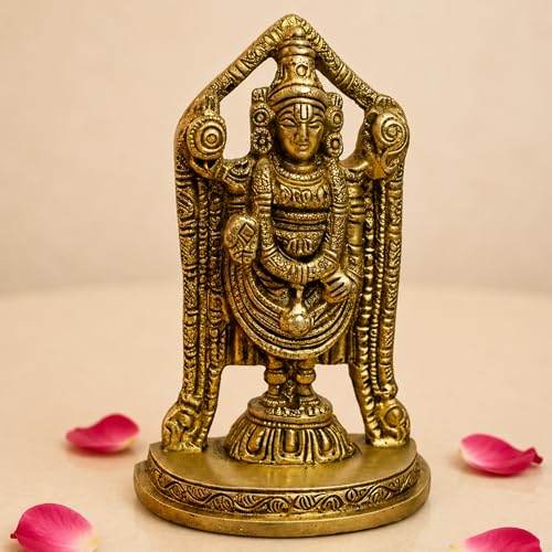 Estatua pequeña de Balaji y Venkateswara en latón dorado