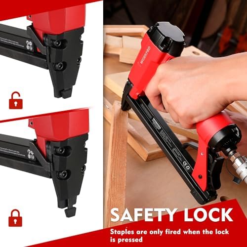 Bild 6 - WORKPRO Drucklufttacker Druckluftpistole mit Sicherheitsnase, inkl. 1500 tlg. Klammern Typ 80, 6-16mm, Ölflasche, Innensechskantschlüssel für Möbelherstellung Holzbearbeitung DIY-Projekte