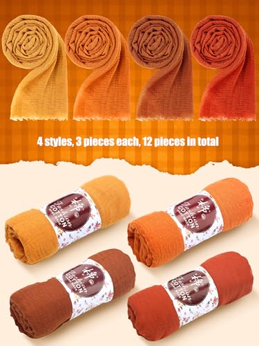 12 Pcs Fall Scarf for Women Soft Cotton Hemp Scarf Fall Gifts for Women Long Head Wraps Shawl Hijab for Mom Female Sister Autumn Thanksgiving Birthday Wedding Party Favors4