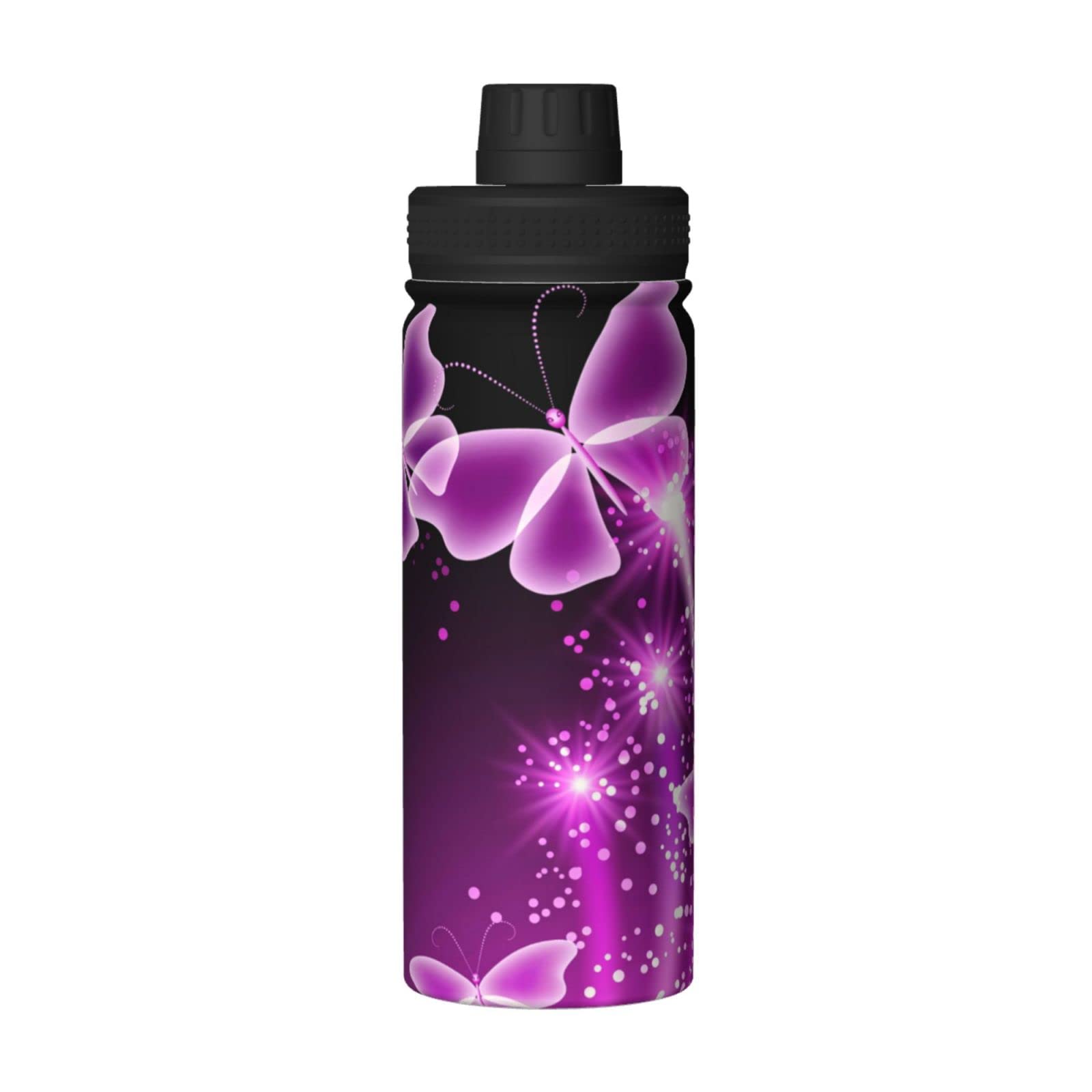 Sport-Trinkflasche mit Schmetterling-Motiv, isoliert, Edelstahl, auslaufsicher, für Reisen, Fitnessstudio, Büro