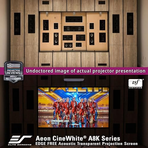 Image of Elite Screens Aeon CineWhite A8K, 123 inch Diag, 16:9 Aspect Ratio, ISF Certified 8K Ultra HD Home Theater Fixed Frame Edge Free Projection Sound Transparent Perforated Weaved Screen, AR123H-A8K