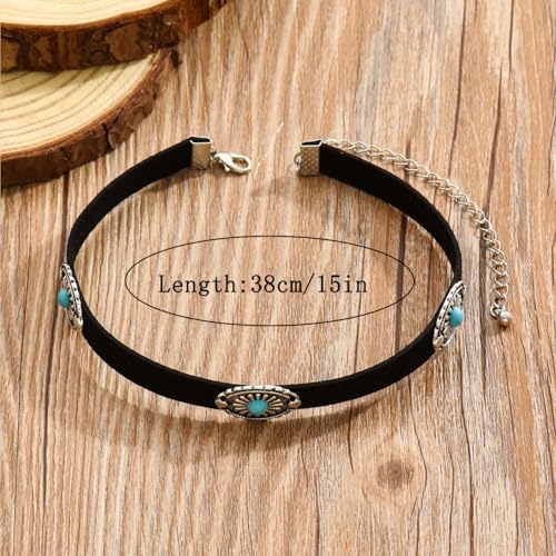 Western Turquoise Choker Necklace for Women Gothic Black Choker Necklaces Boho Summer Cowgirl Rodeo Country Concert Outfits Jewelry Accessories4