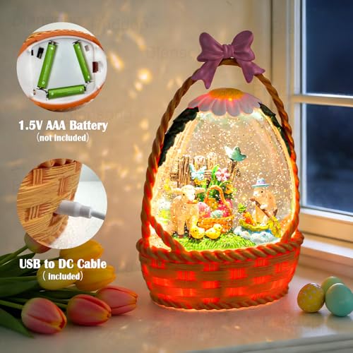 image for Priddop Easter Bunny Snow Globe Basket Egg Easter Decorations for Home