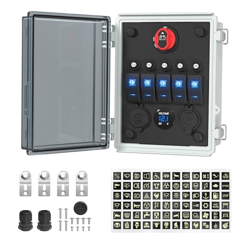 Joinfworld 12V Rocker Switch Box, 5 Gang Toggle Switch Panel