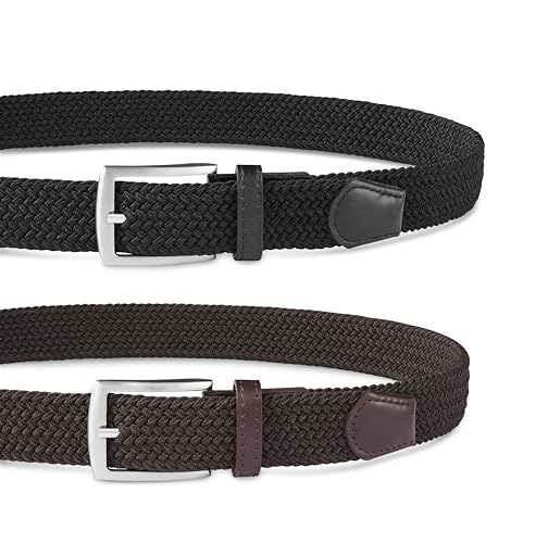 MILORDE Stretch Belt 2Pack,Braided Canvas Woven Elastic Stretch Belts for Men/Women/Junior,Golf Outdoor Activities2