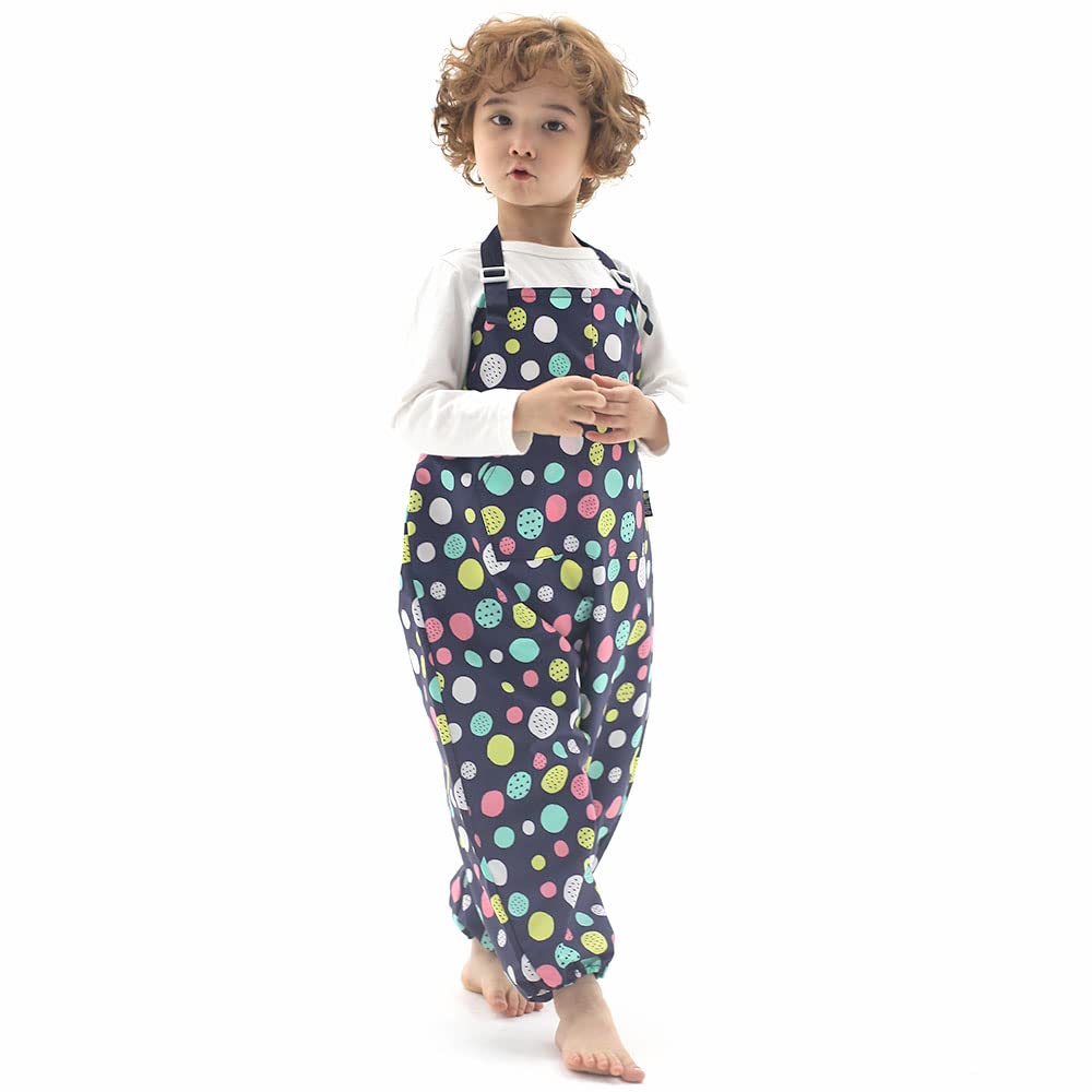 Kids Art Smock Dungaree Style, Lightweight Waterproof Painting Apron with Adjustable String, Quick-Dry Messy Play Overall for Boys Girls School Crafts, Erratic Dot (29-L)