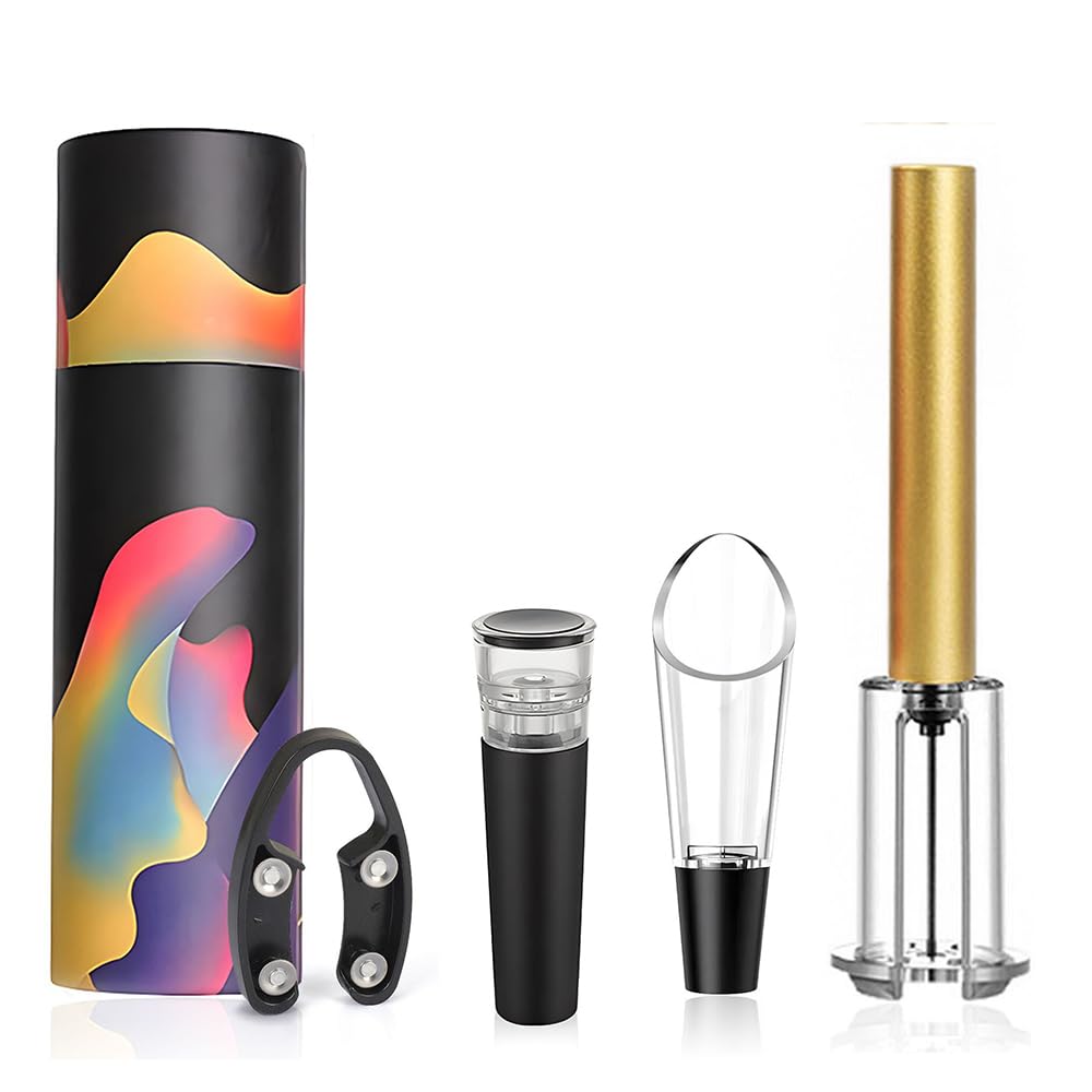 FUYTERY Red Wine Opener Set Small Air Pressure Pump Corkscrew Simple Wine Cork Remover Wine Tool Accessory Great Birthday and Christmas Gift for Wine Lovers (Gold)