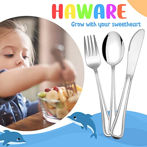 12-Piece Kids Silverware, Haware Stainless Steel Toddler Utensils Flatware Set, Preschooler Eating Utensils Includes 4 Spoons 4 Forks 4 Knives, Metal Children Cutlery For Home School, Mirror Finished #TOP5