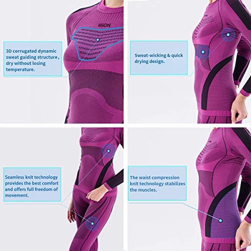 Bison Bison Seamless Compression Functional Ski Snowboard Thermal Base Layer Active Performance Bamboo Fiber For Women(Pink_Women,Xl) #TOP2