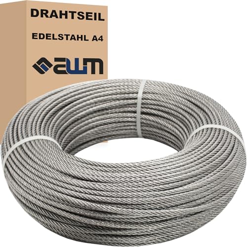 Edelstahl Seil 7x7 mittelweich Drahtseil Edelstahlseil VA4 INOX316 Rostfrei Stahlseil Edelstahldrahtseil Geländerseil (2 mm - 15 Meter)