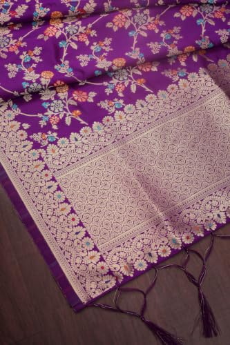 Image of DEVANGI Women's Woven Banarasi Silk Dupatta /Chunni For Women, Floral Print 1 Meter Wide and 2.3 Meter Length Printed Designer Dupatta /Chunni For Girls
