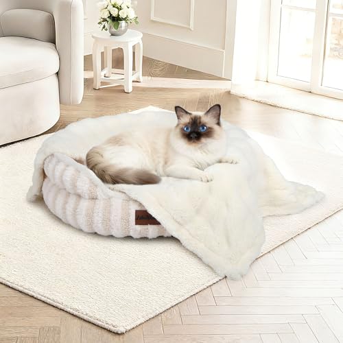 ZAKAPAWS Dog Blankets Washable Pet Blanket - Fluffy Fuzzy Cat Puppy Blanket with Premium 300GSM 3D Fleece Bubble for Pet Kitten Doggy Cream 25x35IN
