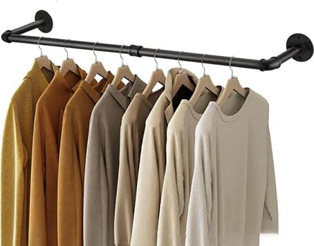 Industrial Iron Pipe Hangers, Wall-mounted Clothing Displays, Heavy-duty Hangers for Bedroom, Laundry Room And Closet Storage,25.5 * 96cm,Black