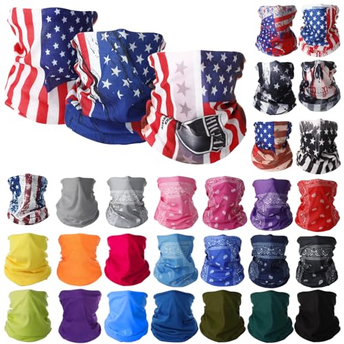JaGely 30 Pieces Skull Neck Gaiters Scarf Elastic Independence Day Wrap Headband Bandana Face Mask for Women Men Sports