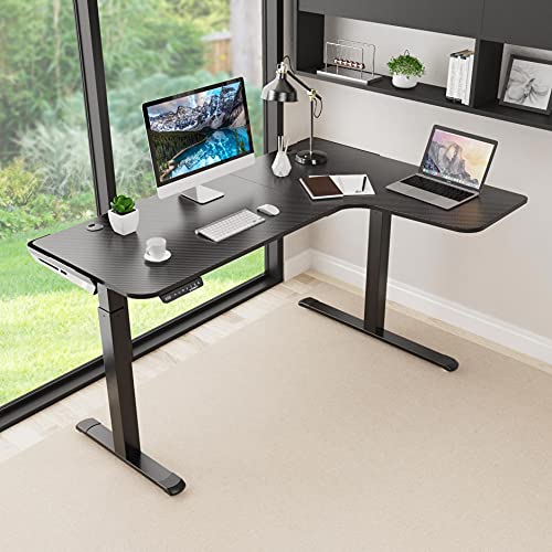 DESIGNA 61 inches Electric L Shaped Standing Desk, Height Adjustable Corner Computer Gaming Desk, Modern Simple Style with Large Mouse Pad, Black