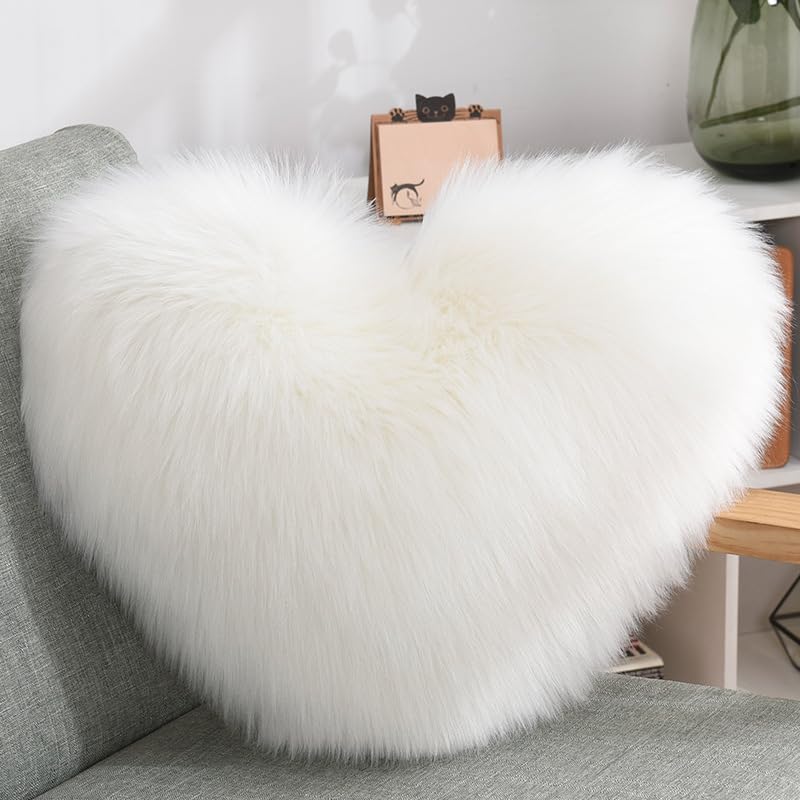 Coussin de dossier en forme de cœur blanc 40x50 cm en laine copiée lavable pour canapé