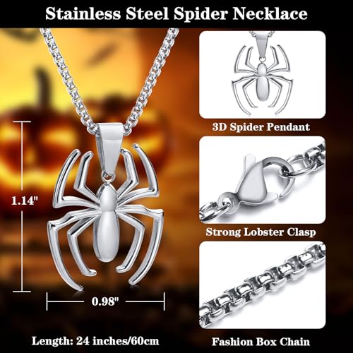 Spiderman Gift Necklace Spider Pendant Necklace for Men, Silver/gold plated/Black Stainless Steel Spider Chain Spider Man Christmas Gifts Jewelry for Spider-man Fans Men Women3