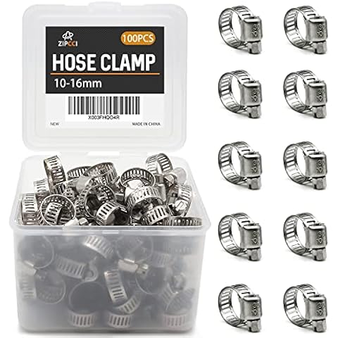 ZIPCCI Hose Clamp, 100 Pack Stainless Steel Hose Clamps Worm Gear Fuel Line Pipe Clamps, 10-16mm (1/2 inch) Cover