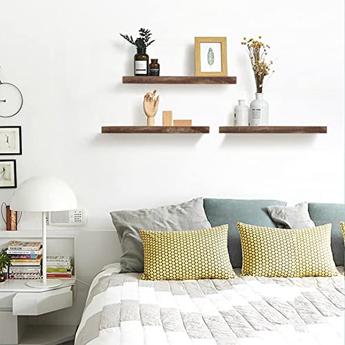 Floating Shelves For Wall Solid Wood Shelves Set Of 3, Rustic Wooden Wall Shelf Durable Natural Floating Shelves Wall Shelves Decoration For Kitchen Bedroom Living Bathroom Study Room Carbonized Black #TOP5