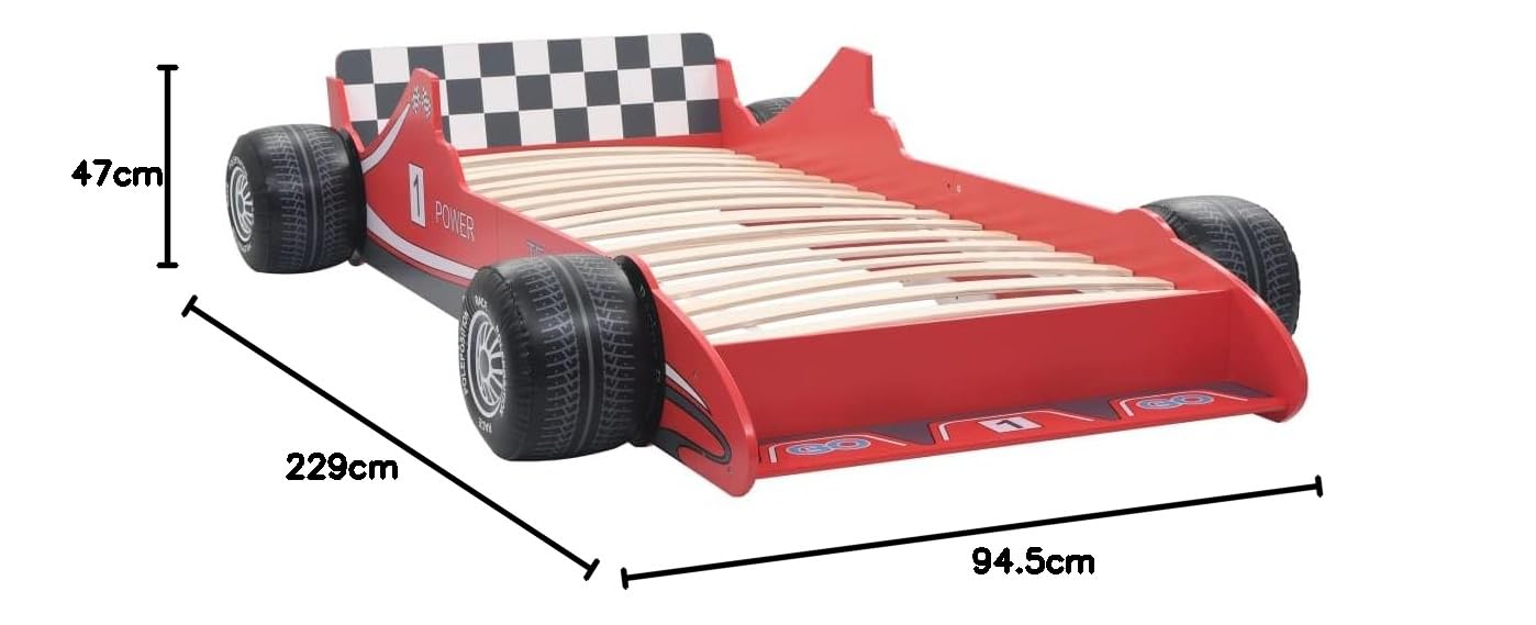vidaXL Kinderbett mit Lattenrost Bett Autobett Jugendbett Babybett Spielbett Einzelbett Schlafzimmer Kinderzimmer Kindermöbel Rennwagen Design 90x200cm Rot