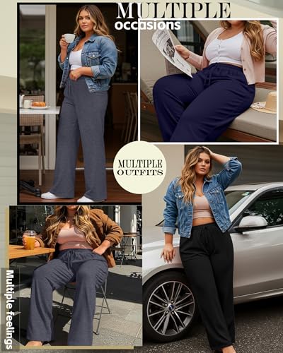 Neer 3 Pack Women's Plus Size Sweatpants Wide Leg High Waist Drawstring Yoga Lounge Joggers Open Bottom Pants with Pockets3