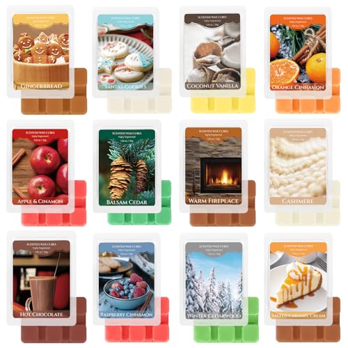 SCENTORINI Wax Melts, Christmas Wax Cubes Strong Scent 12 Scents, Scented Wax Melts, Long Lasting Soy Wax Melts for Warmer, Home Christmas Decoration