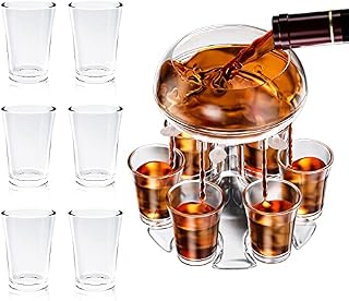 Weinsamkeit Shot Dispenser, 6 Shot Glass Dispenser and Holder with Glasses, Acrylic Bar Shot Dispenser Drink Dispenser for Juice, Soda, Cocktail - Convenient Novelty Home Bar Accessories (A)