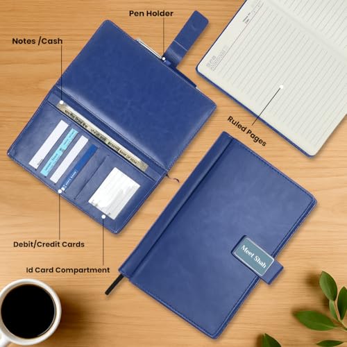 Image of Giftana Personalized Notebook Diary with Pen Gift Set for Men and Women, 2 in 1 Customized Office Diaries A5 Size Notebook, Diwali Gifts, Personalised New Year Corporate Gifts for Employees (Blue 2)