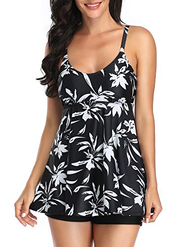 FLYILY Tankini da Donna in Rete Costume da Bagno Set da 2 Pezzi Tikini con Slip a Vita Alta Taglie Forti(Z-BlackFlower,XL)