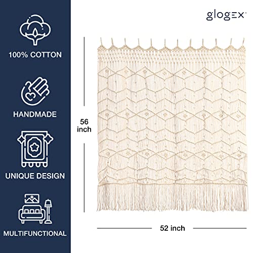 Glogex Handmade Macrame Decor Large, 56X52 Inch - Macrame Valance Window Curtains, Boho Woven Wall Hanging,100% Cotton, Tapestry Fringe Wall Decor #TOP1