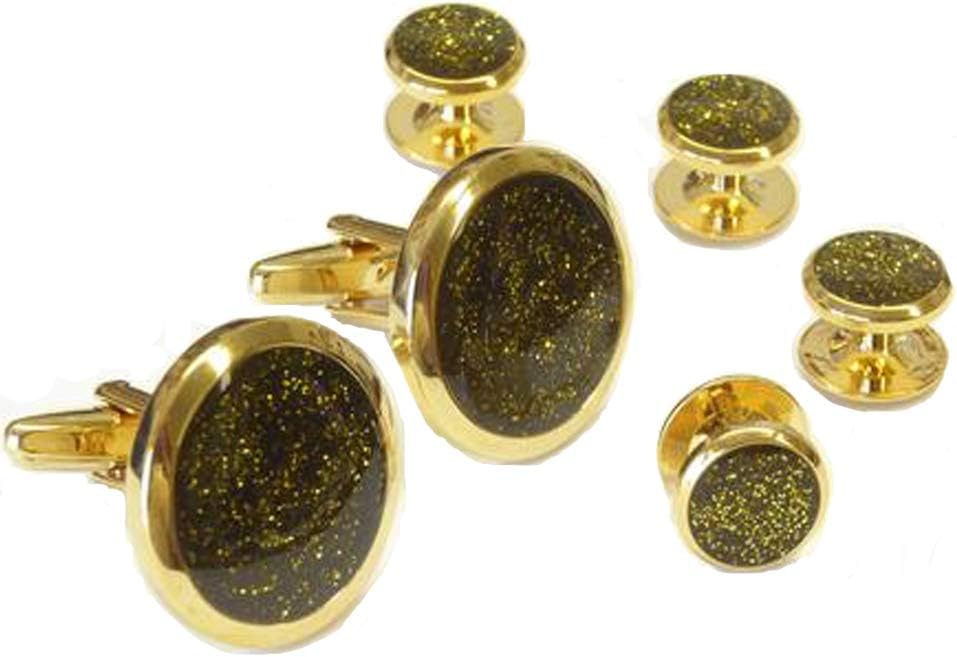 Gold Dust with Black Background Tuxedo Cufflinks and Studs