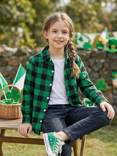 Image of SELINK Girls Long Sleeve Flannel Buffalo Plaid Button Down Shirt