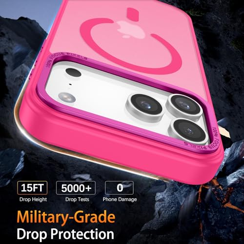 Image of YINLAI for iPhone 17 Pro Case 6.3-inch,Magnetic Compatible with MagSafe, Slim Matte Anti-Fingerprint, Shockproof Full Body Military Grade Protection for iPhone 17 Pro Cover, Hot Pink