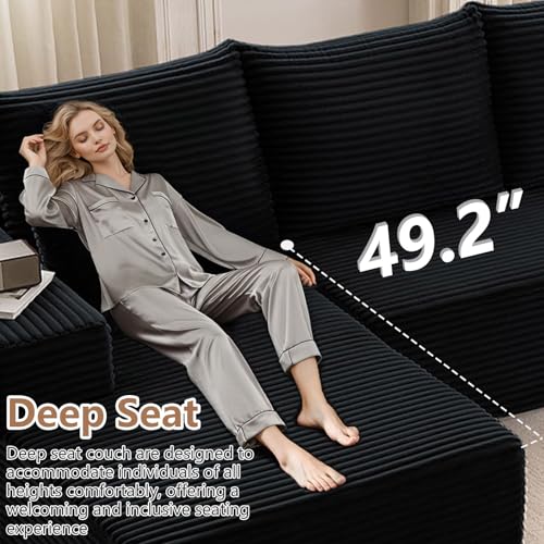 Image of Oversized Modular Sectional Sofa Couch, Large 5 Seater Corner Sofa Modern L Shaped Sectional Couch Cloud Couches for Living Room, Office, Spacious Space, Corduroy, No Assembly Required, Black