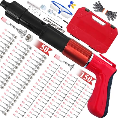 Cloueur Béton, Cloueuse Pneumatique Compacte Avec 200 Clous Ronds, Cinq Vitesses Réglables, Kit Pour Ongles En Béton, Outils De Fixation Pour Murs De...